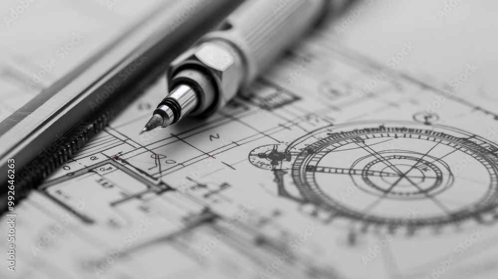 Technical drawing showing engineering schematics Technical drawing showing engineering schematics