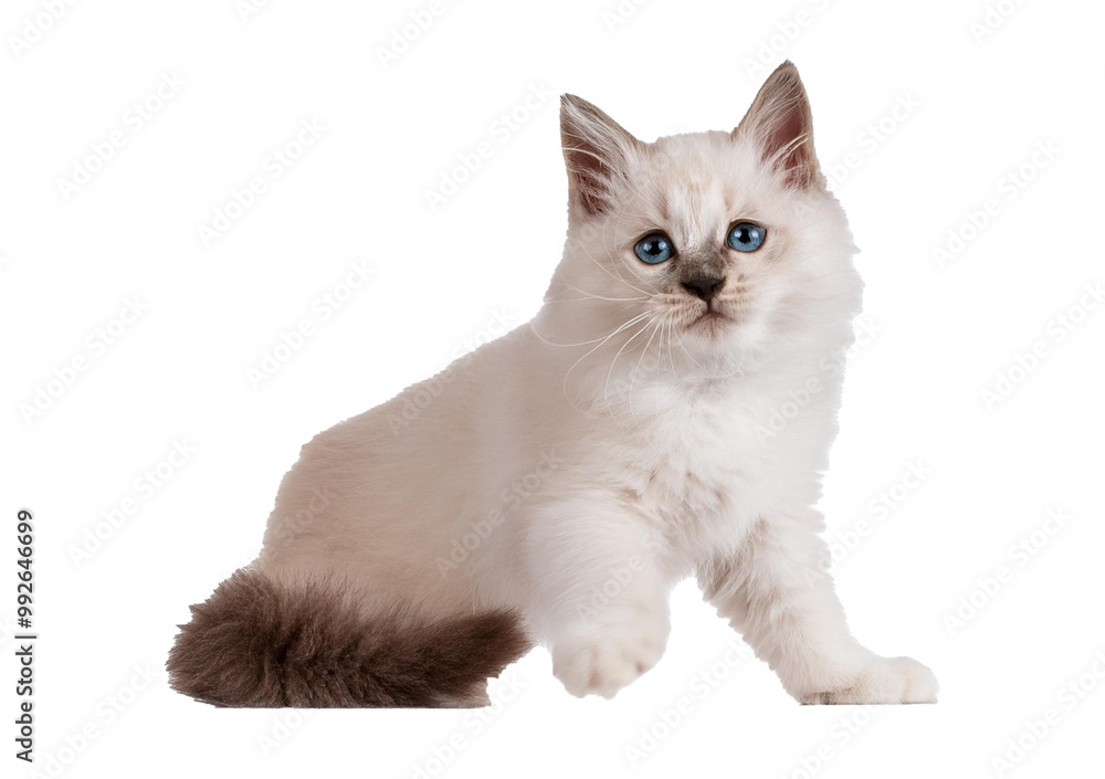 Obraz premium Ragdoll cat, small funny kitten play Isolated on transparent or white background