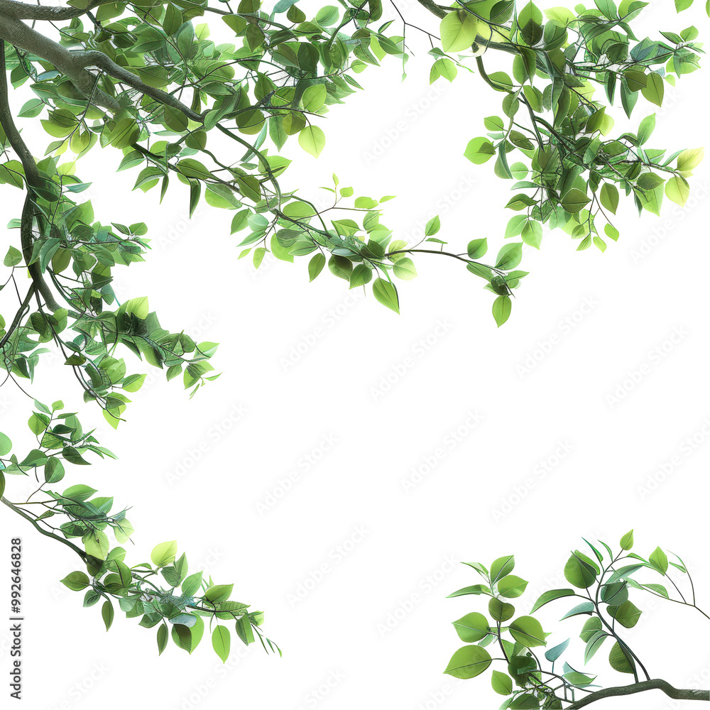 Wild Green Branch Leaves Isolated on Transparent or White Background, PNG Wild Green Branch Leaves Isolated on Transparent or White Background, PNG