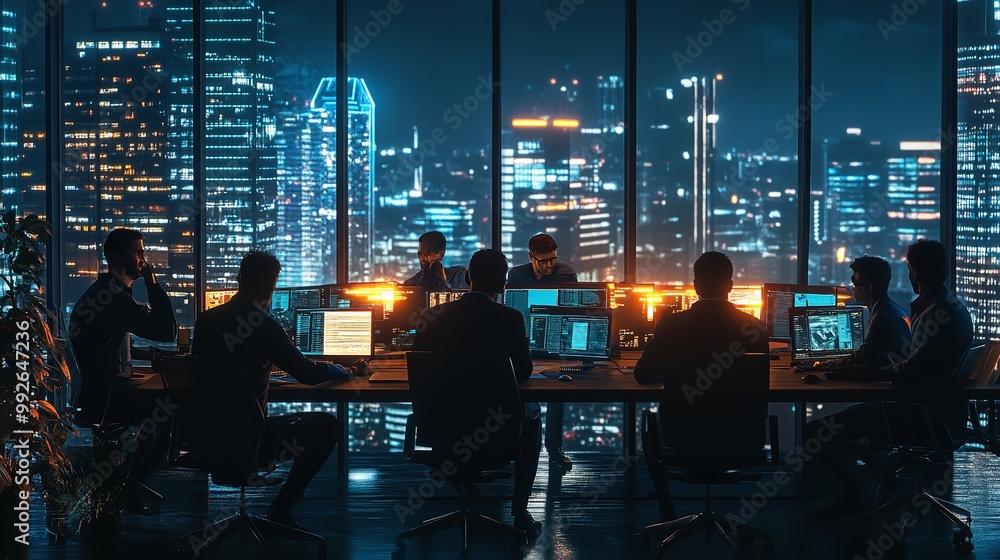 Diverse team collaborating on project management in a modern office
Diverse team collaborating on project management in a modern office