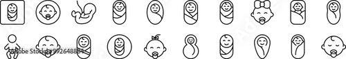 Newborn Set of Thin Icons. Editable Stroke. Suitable for Web Sites, Books, Cards, Apps