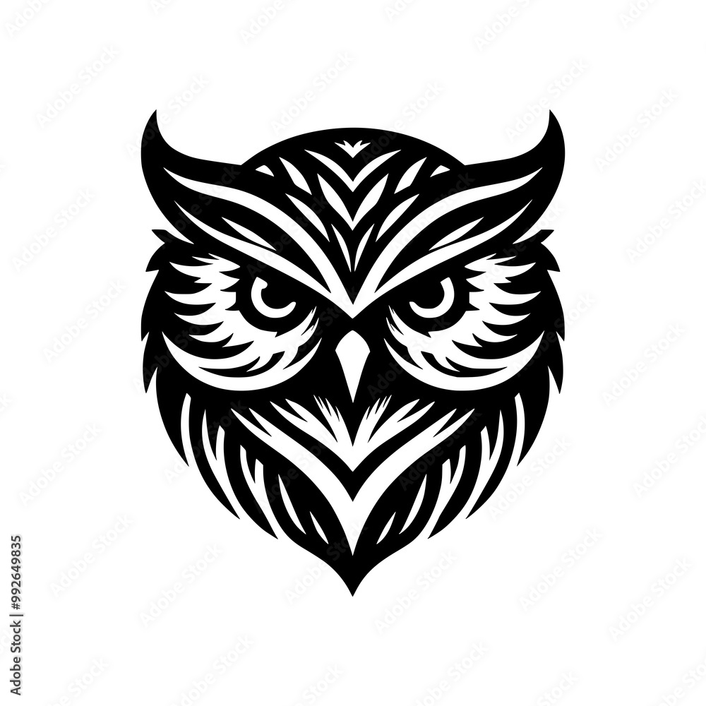 Vector logo of an owl head isolated on a white background. Can be used for logos, tattoos, emblems. Vector logo of an owl head isolated on a white background. Can be used for logos, tattoos, emblems.