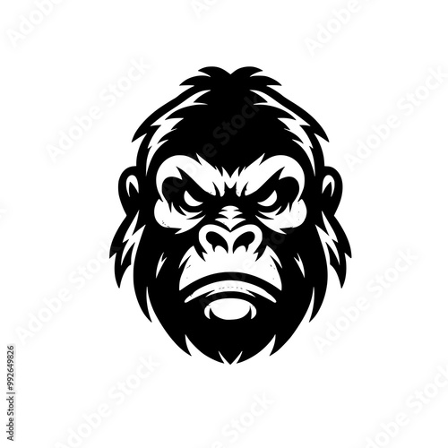 Vector logo of a raging gorilla. Professional logo of a mad kong. Black and white logo of an ape isolated on a white background.