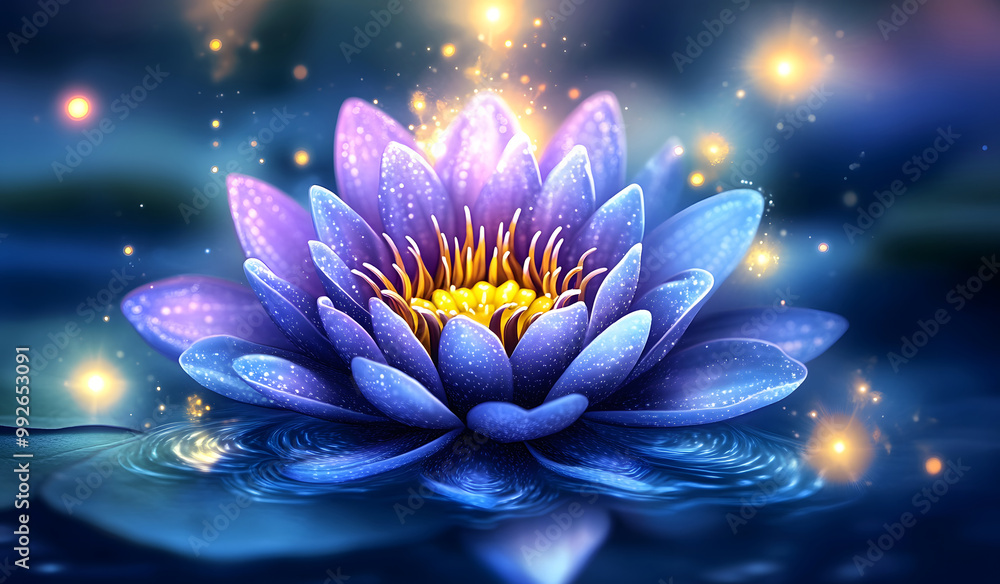 Glowing Lotus Flower with Sparkling Lights on a Dark Background ...