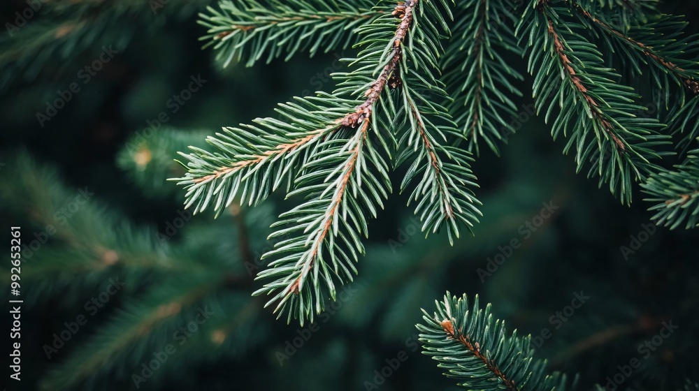 green fir tree branch close-up with a dark holiday background and free text area for seasonal messages green fir tree branch close-up with a dark holiday background and free text area for seasonal messages