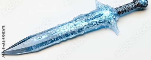 A beautifully crafted blue sword with intricate ice-like designs and a detailed hilt, perfect for fantasy-themed projects. photo