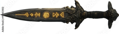 A beautifully crafted fantasy dagger featuring intricate designs and a dark metallic finish, perfect for art and gaming themes.