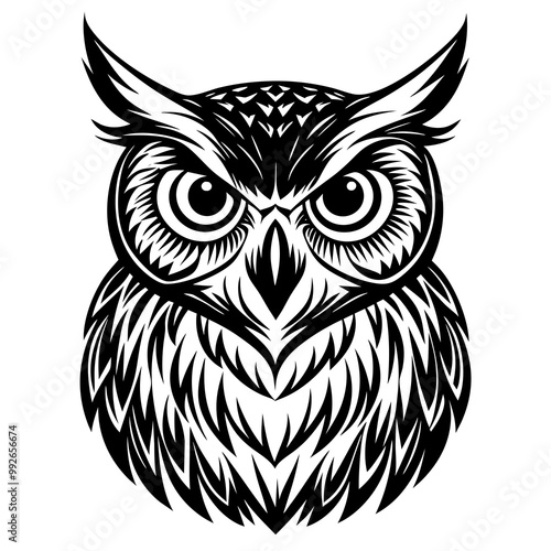 cute owl black silhouette logo design 