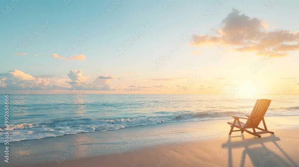 Beach with a sunset view, romantic ambiance, calm ocean Beach with a sunset view, romantic ambiance, calm ocean