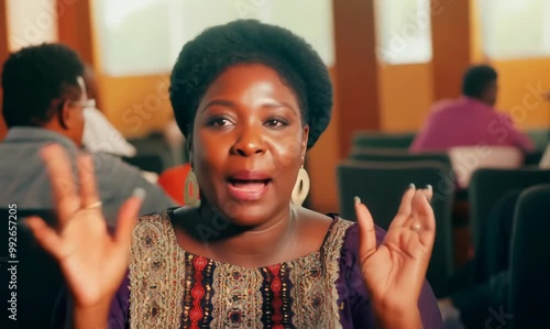 Malawian Woman Engaging in Conference Discussion