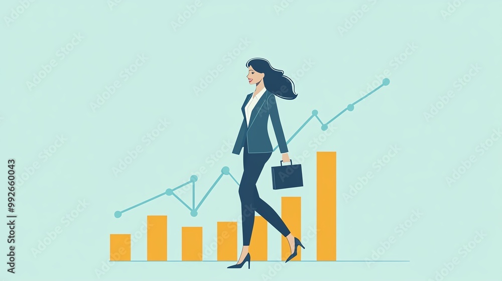 Professional woman walking towards growth chart Professional woman walking towards growth chart