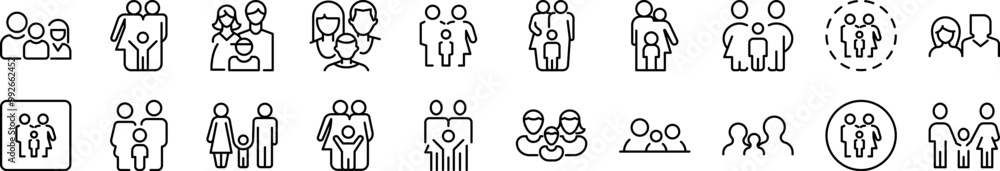 Family Related Icon Set. Editable Stroke. Suitable for Web Sites, Books, Cards, Apps Family Related Icon Set. Editable Stroke. Suitable for Web Sites, Books, Cards, Apps