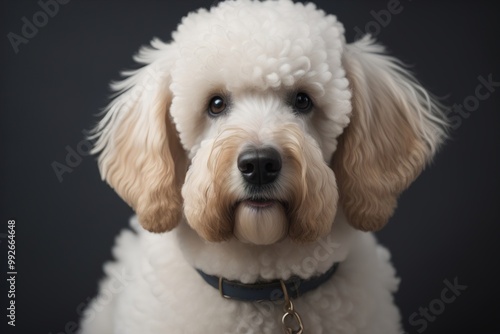 Close-up portrait of a poodle dog on a solid color background. ai generative