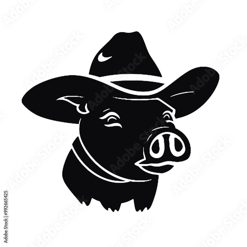 Fancy Pig in  Hat - silhouette vector illustration transparent background