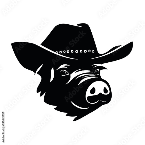 Fancy Pig in  Hat - silhouette vector illustration transparent background