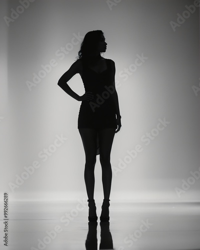 Silhouette of three women in black and white dresses, studio shot. ai generative