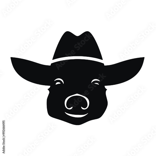 pig wear black top hat ,silhouette vector illustration transparent background