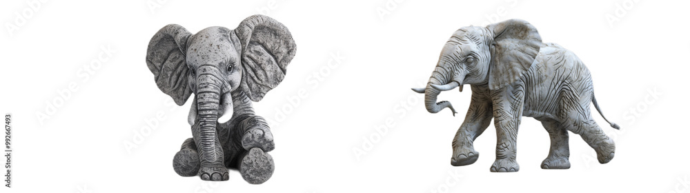 A 3D model of a baby elephant, highly detailed and ultra-sharp, positioned on the left side, isolated on a white background A 3D model of a baby elephant, highly detailed and ultra-sharp, positioned on the left side, isolated on a white background