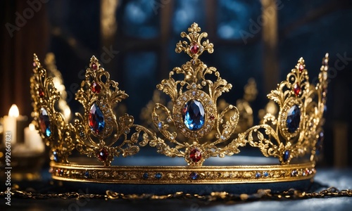 low key image of beautiful queen/king crown. vintage filtered. fantasy medieval period. selective focus. ai generative