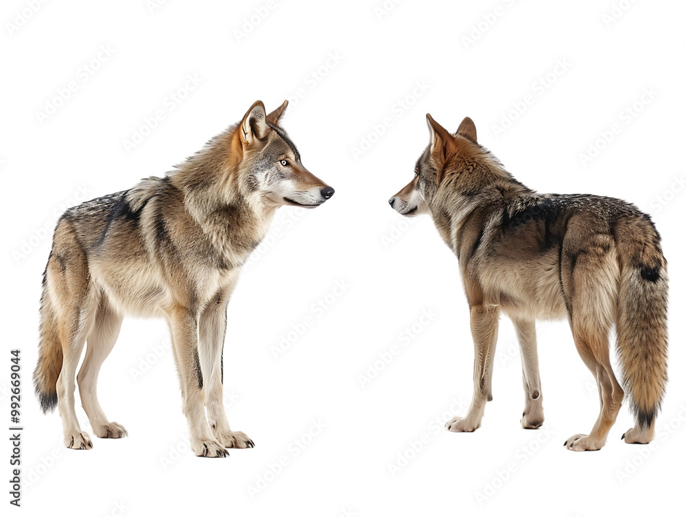 Obraz premium Wolf isolated against transparent background, front and side view