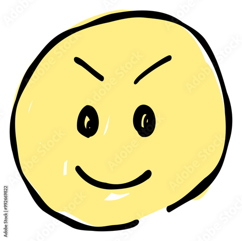 A hand-drawn smiling face emoji showing effort. Features a simple and cute yellow-based design. Stylish and versatile for various scenes.
