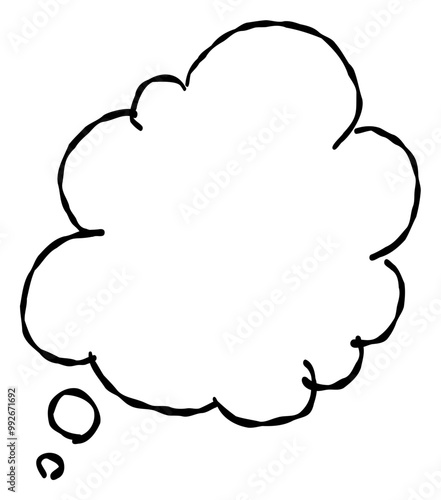 A hand-drawn fluffy thinking speech bubble. Features a simple and easy-to-use design, perfect for emphasizing messages or comments.