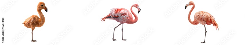 Obraz premium A highly detailed and ultra-sharp 3D model of a baby flamingo, placed on the left side, isolated on a white background