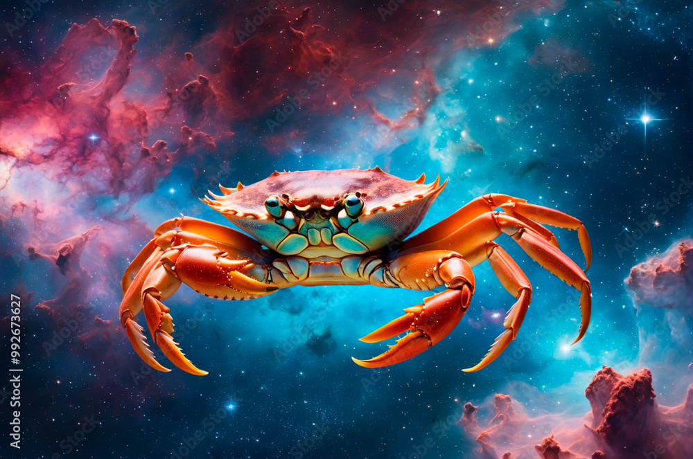 Crab floating in space, a nebula. Generative AI Crab floating in space, a nebula. Generative AI