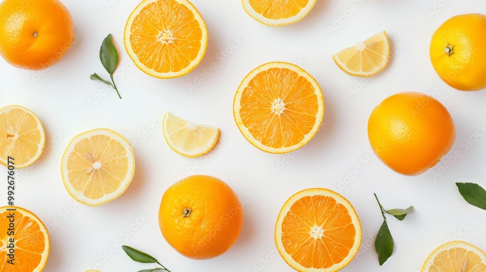 Bright oranges and lemons on a white background Bright oranges and lemons on a white background