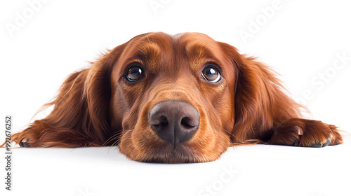 Sad red setter dog looking up.. AI Generated