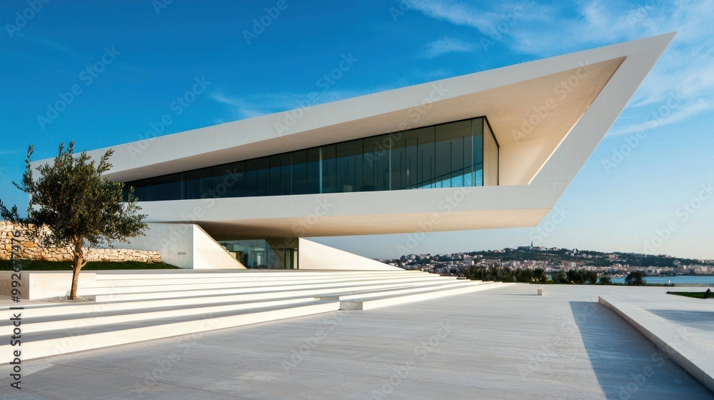 Fototapeta premium Sleek and Minimalist Modern Architecture Showcasing Innovative Building Design