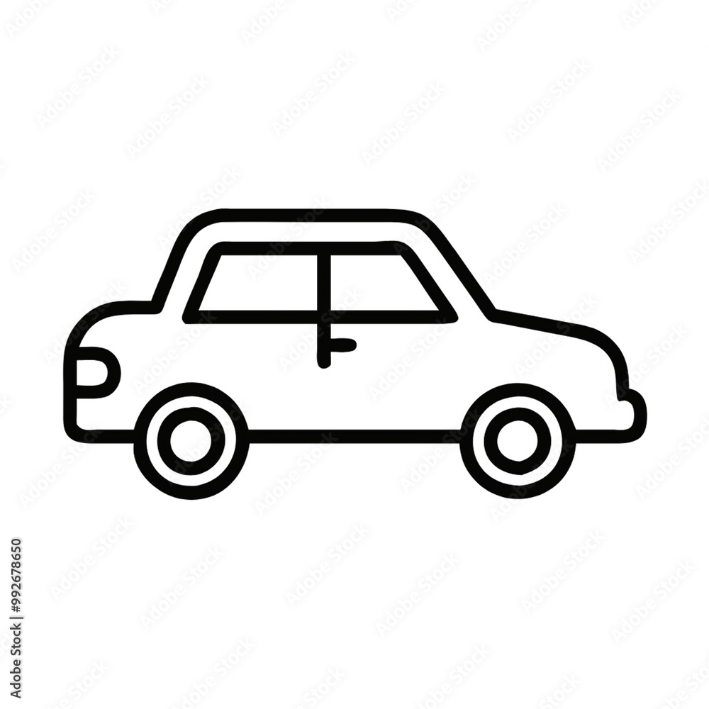 A simple line drawing of a compact car with rounded edges, a rectangular body, and circular wheels. Minimalist design with basic details, on a transparent background A simple line drawing of a compact car with rounded edges, a rectangular body, and circular wheels. Minimalist design with basic details, on a transparent background