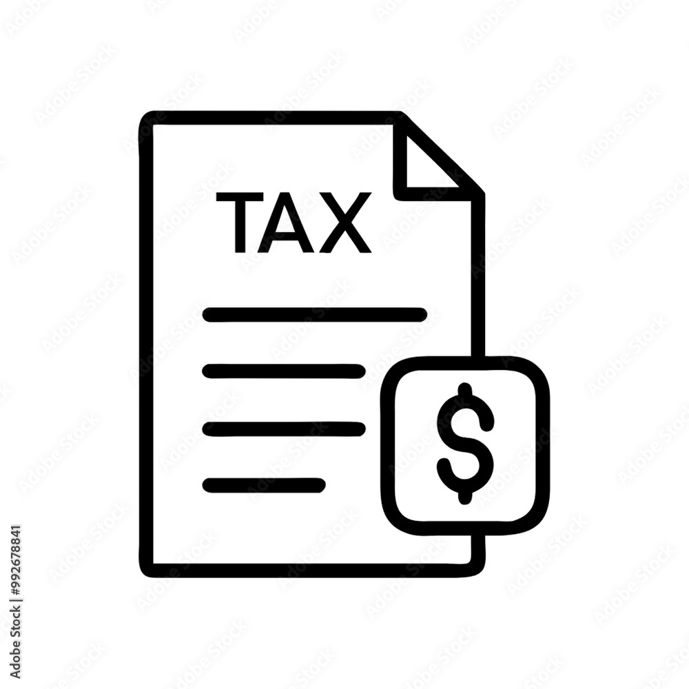 A simple tax document icon, with a dollar sign and a sheet of paper, symbolizing taxes or financial paperwork, on a transparent background A simple tax document icon, with a dollar sign and a sheet of paper, symbolizing taxes or financial paperwork, on a transparent background