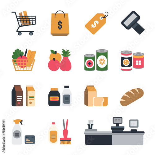 illustrations vector sale offer supper market items icon  for juice and basket ,label ,price , fruits , others 
