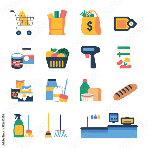 illustrations vector sale offer supper market items icon  for juice and basket ,label ,price , fruits , others 
