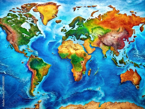 Detailed World Map with Oceans Highlighted, Perfect for Educational and Travel Purposes