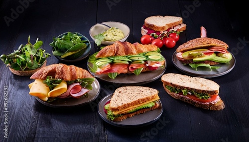various sandwiches and ingredients on the table