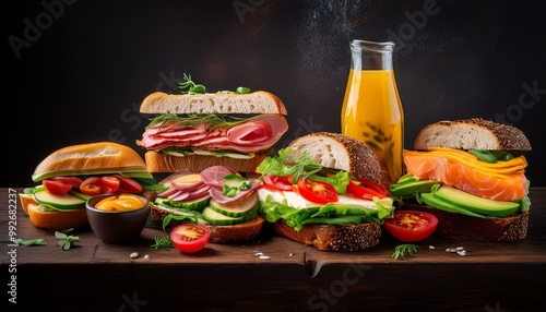 various sandwiches and ingredients on the table