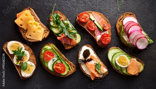various sandwiches and ingredients on the table