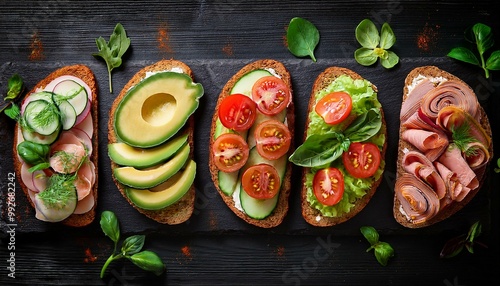 various sandwiches and ingredients on the table