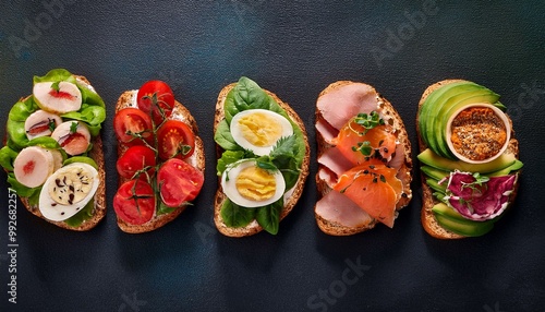 various sandwiches and ingredients on the table
