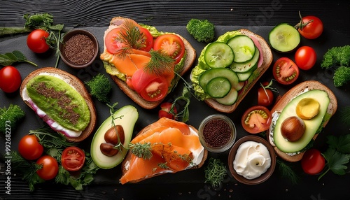 various sandwiches and ingredients on the table