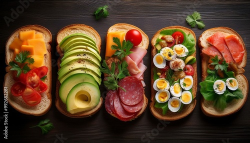 various sandwiches and ingredients on the table