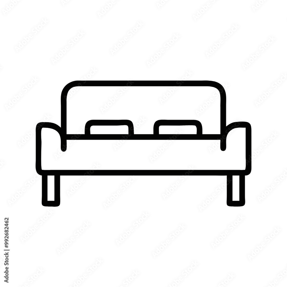 A line drawing of a sofa with two pillows, often used to represent double occupancy in hotels or homes, on a transparent background A line drawing of a sofa with two pillows, often used to represent double occupancy in hotels or homes, on a transparent background