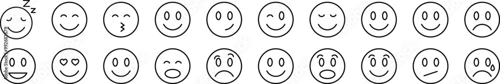 Fototapeta premium Smile Set of Thin Icons. Editable Stroke. Suitable for Web Sites, Books, Cards, Apps