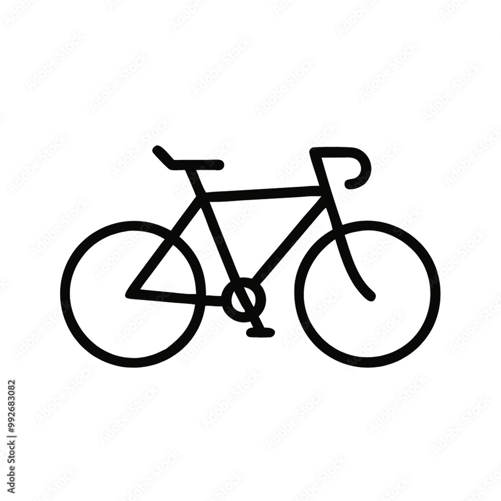 A minimalistic black icon of a standard bicycle with straight handlebars and a solid frame. The wheels are symmetrical and well-defined, on a transparent background A minimalistic black icon of a standard bicycle with straight handlebars and a solid frame. The wheels are symmetrical and well-defined, on a transparent background