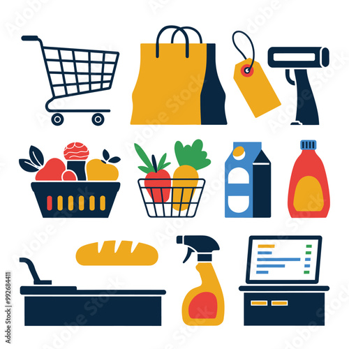 illustrations vector sale offer supper market items icon  for juice and basket ,label ,price , fruits , others 
