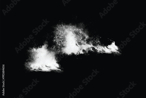 Breaking ocean wave isolated on dark background. Water splashes. Black and white illustration	