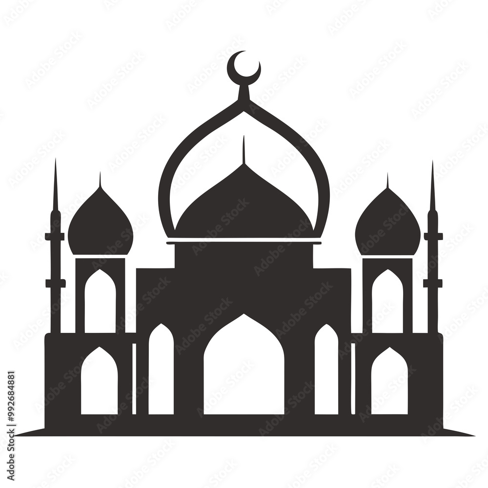 Elegant mosque silhouette vector line art illustration Elegant mosque silhouette vector line art illustration