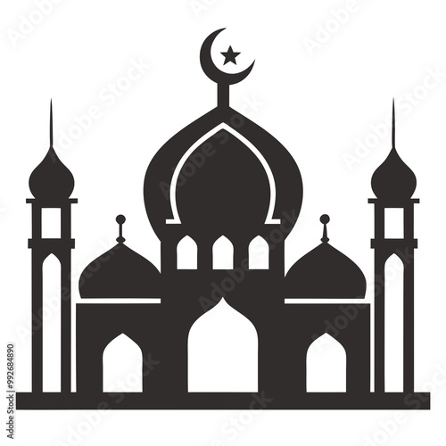 Elegant mosque silhouette vector line art illustration